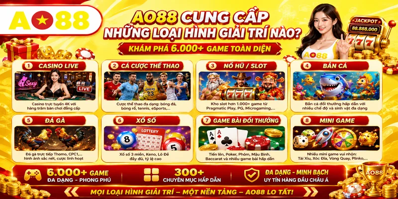 AO88 Cung Cấp Những Loại Hình Giải Trí Nào? Khám Phá 6.000+ Game Toàn Diện